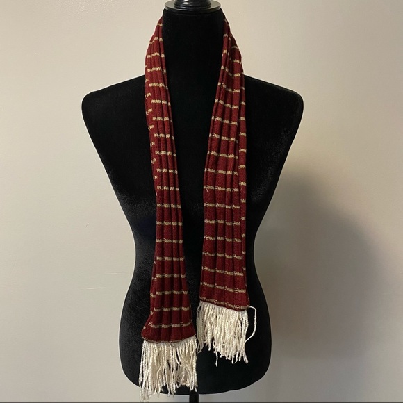WINE & STRIPE COLOR SCARF WITH FRINGES - Picture 1 of 4
